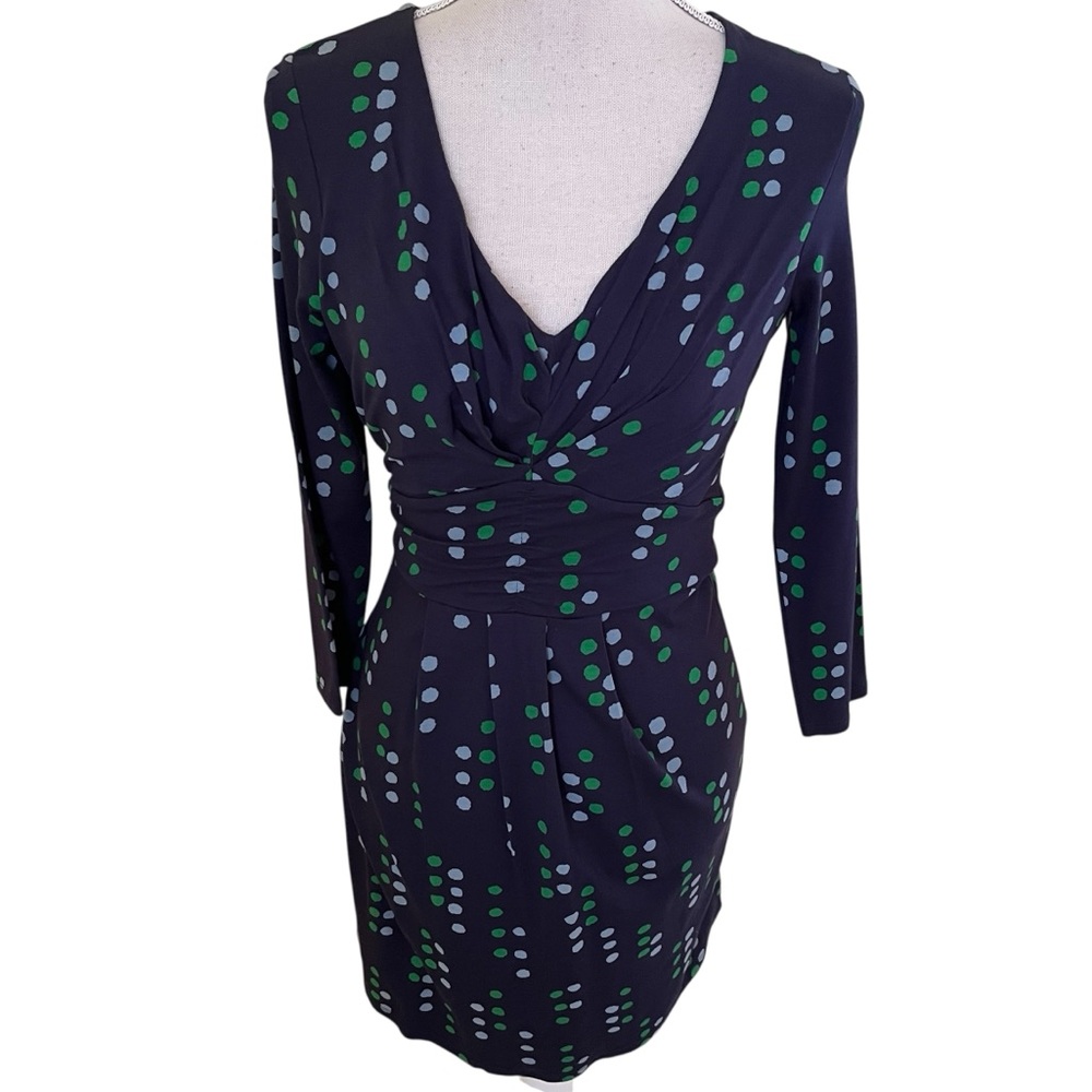 Boden Navy Blue Green Confetti Dot Jersey Knit "Marion"  Dress 2R